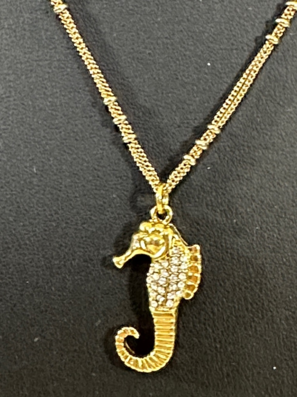 J Crew Rhinestone Seahorse Pendant Gold Tone Nautical Necklace